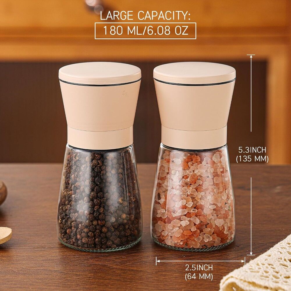 Salt & Pepper Grinder Set of 2 w Glass Jars Ceramic Blades & Funnel NEW